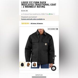 CARHARTT LOOSE FIT FIRM DUCK INSULATED COAT WARMEST RATING MEN XL TALL NEW